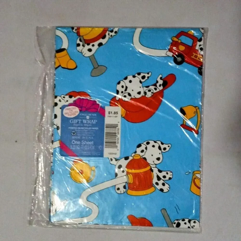 Vintage American Greetings Fireman Dalmatian Gift Wrap Sheets-FW1118F-NEW